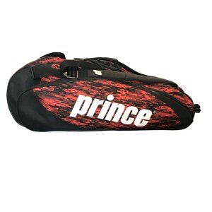 Prince Tennis Multi Rackets Bag Shoe Pocket Shoulder Straps Black Red And White